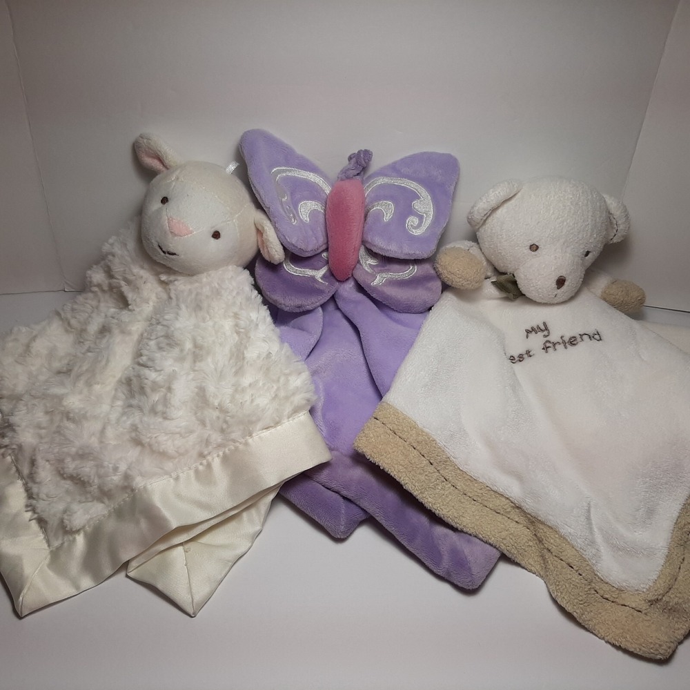 Baby Lovey Plush Security Blanket Nunu Butterfly Sheep Bear Lot of Three